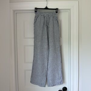 Wide Leg Navy and White Vertical Striped Pants